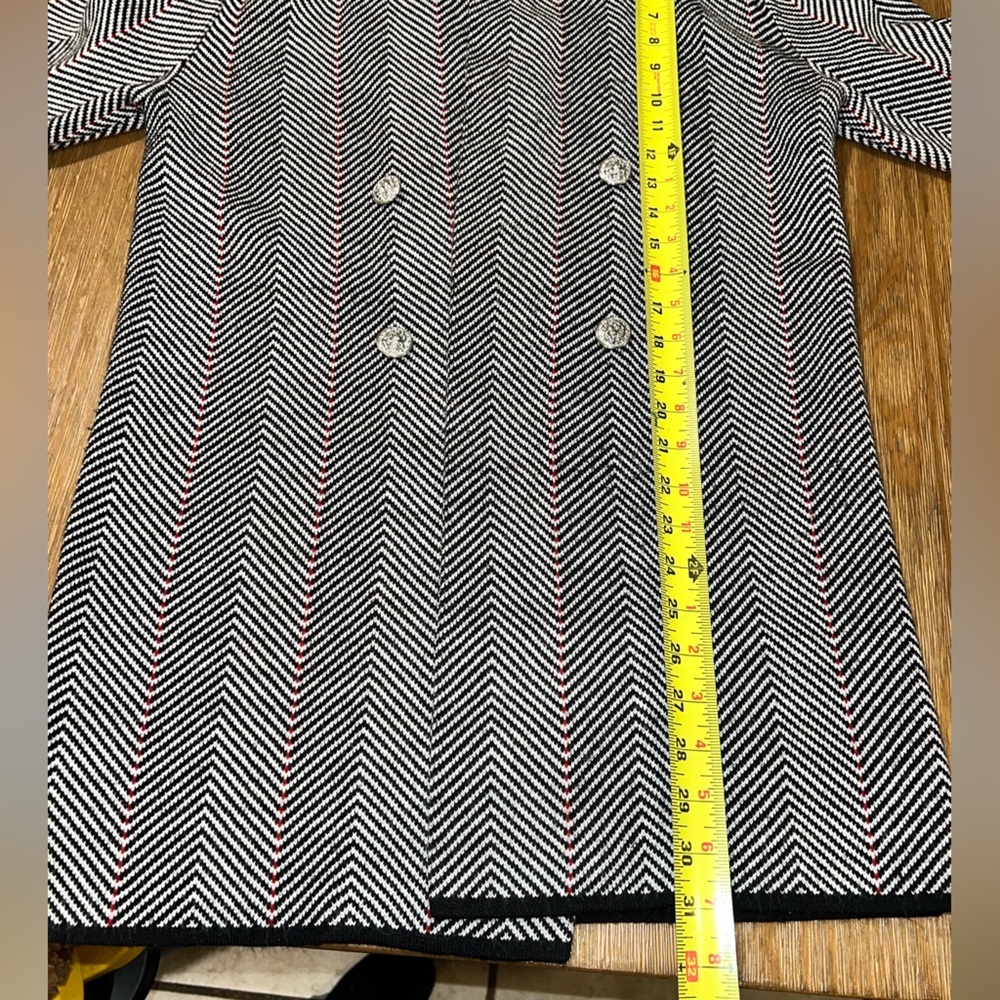 Anne Klein Chevron Double Breasted Knit Blazer Jacket Metallic Black White M - Picture 10 of 10